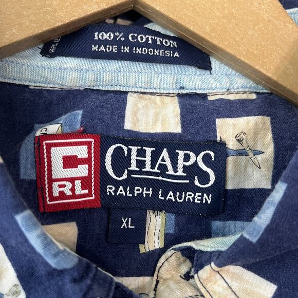 Vintage Chaps Ralph Lauren Shirt Mens XL Blue Geometric Print‎ Casual Y2K 90s - Picture 5 of 9